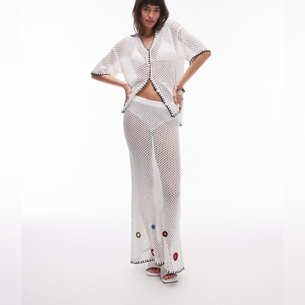 Topshop flower knit maxi skirt in cream